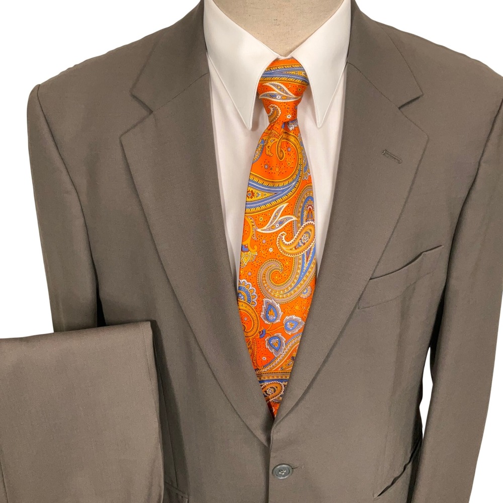 Brooks Brothers 346 Suit Mens 42R 35W Brown Ivy League Corporate Stretch Wool